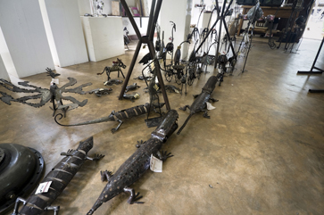 Metal crocodiles for sale at Wonder Welder's Workshop in Dar es Salaam, Tanzania.