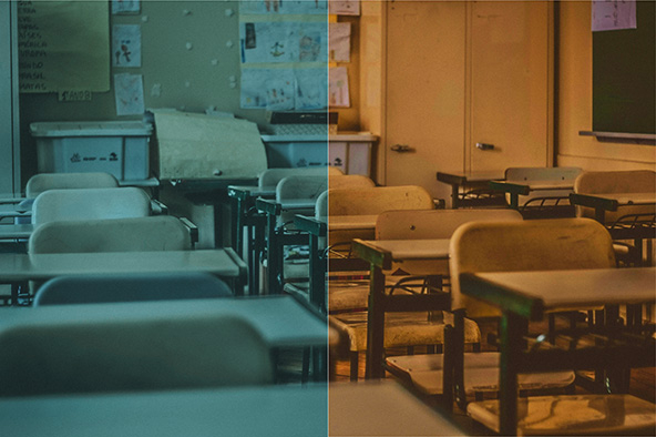 desks in a classroom
