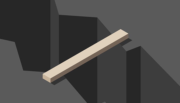 Illustration of a wooden board bridging across a deep crack in the surface