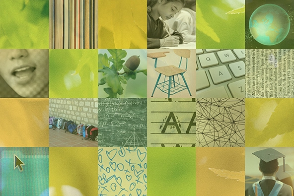 Collage of illustrations representing education