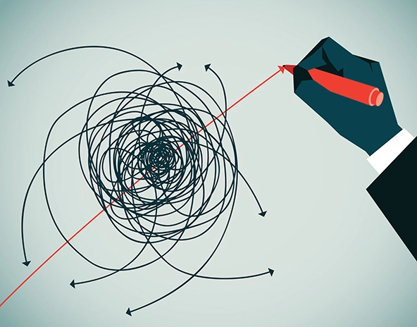hand drawing a straight line through scribbles