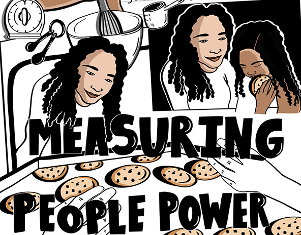 Illustration of woman and girl baking cookies with the words 
