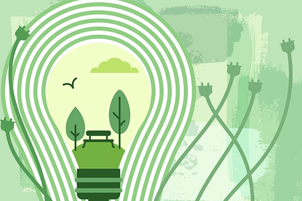 environmental concept with lightbulb and electric cords