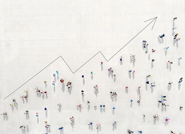 Crowd from above forming a growth graph