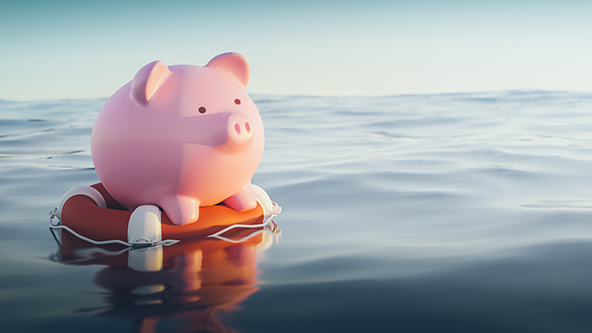 piggy bank on a lifebuoy