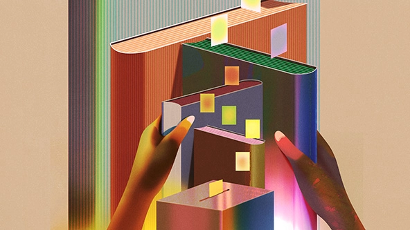 hands holding books above ballot box