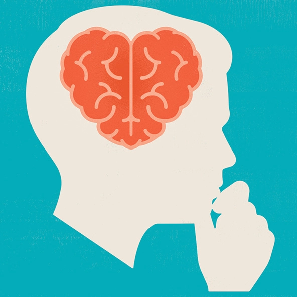 Profile of head with heart-shaped brain