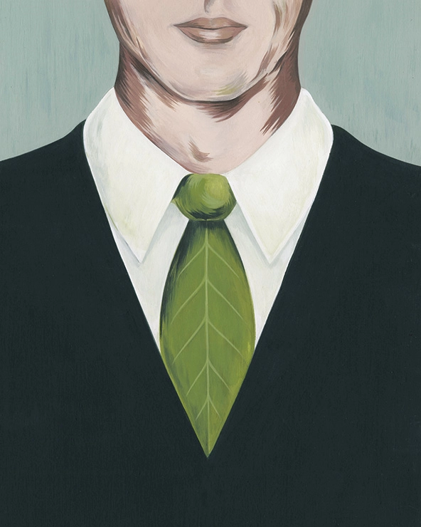 Businessman with a gree tie in the shape of a leaf