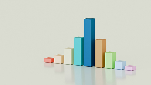 An abstract visual of a bar chart with each bar a different color