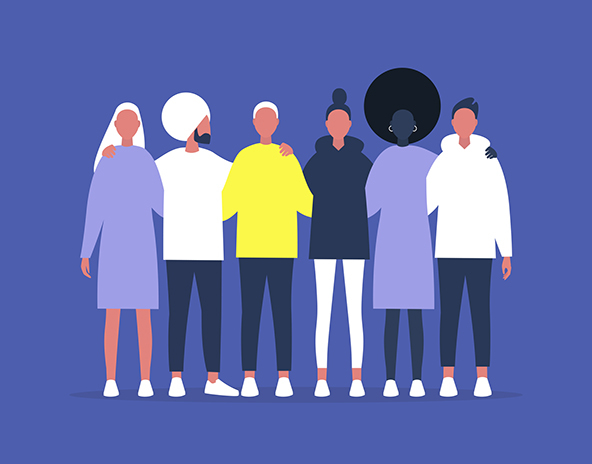 A diverse group of people embracing