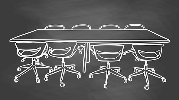 drawing of meeting room furniture on a chalkboard