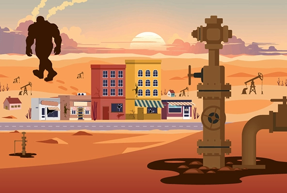 landscape with town and oil pipeline