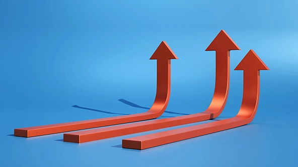 graphic of three red arrows against a blue background, arrows are making a sharp turn upwards