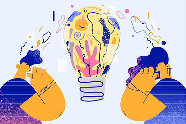 a lightbulb between two people