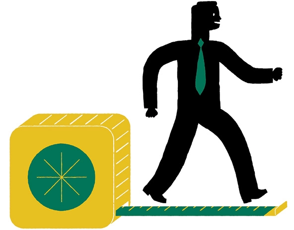 Man walking on a tape measure