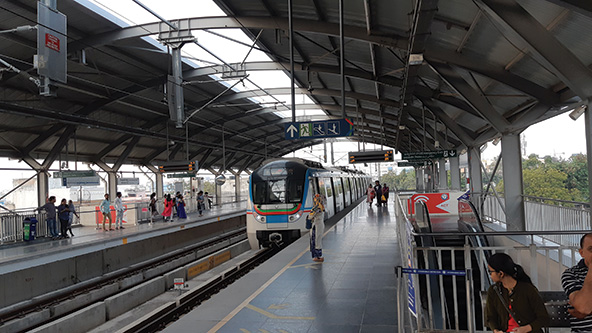 People waiting on a train platform for metro rail