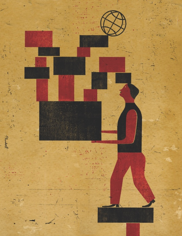 illustration human figure balancing blocks