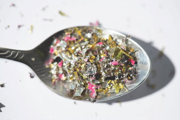 material in a spoon close-up