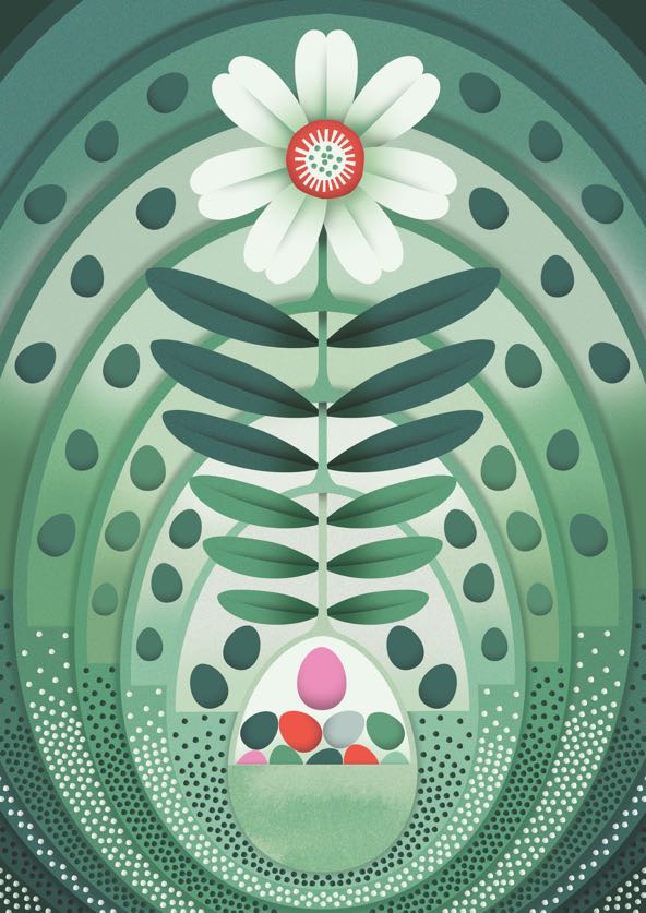 flower growing from a basket of eggs