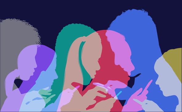 illustration of human figures using phones