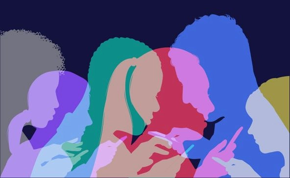 illustration of human figures using phones