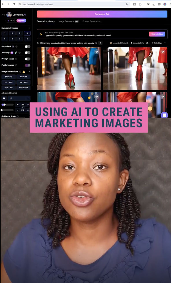 Woman giving presentation on using AI images