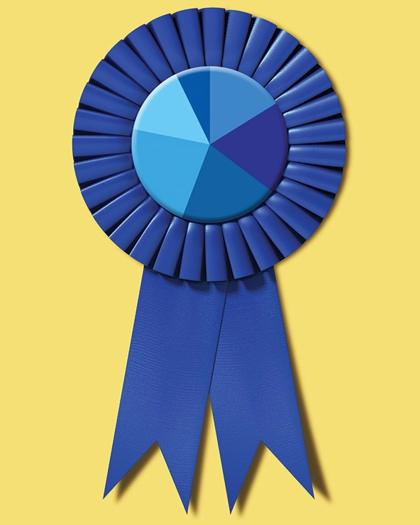 Blue ribbon on a yellow background