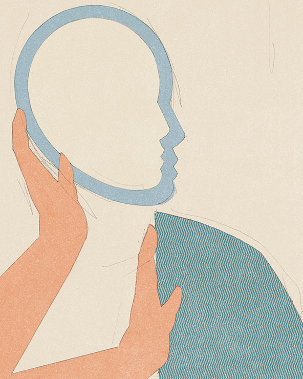 hand pushing a disconnected head shape