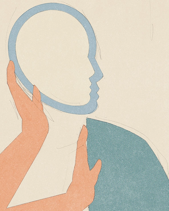 hand pushing a disconnected head shape