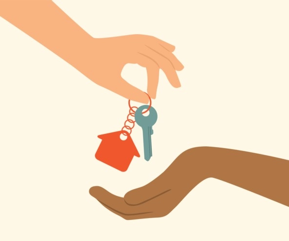 drawing of one hand giving keys to another hand