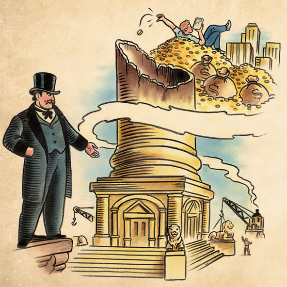 man in a tophat overlooking structure