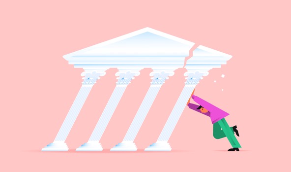 illustration of a man holding up government building