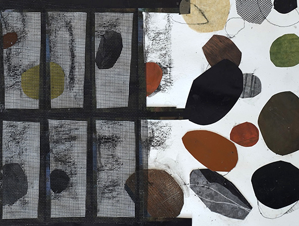 collage of with rectangles on one side and circular shapes on the other
