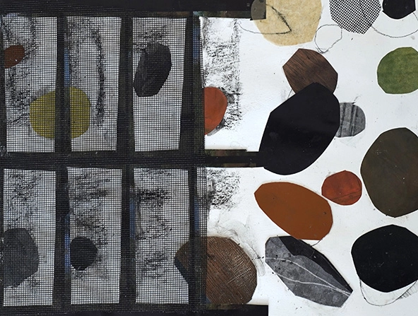 collage of with rectangles on one side and circular shapes on the other