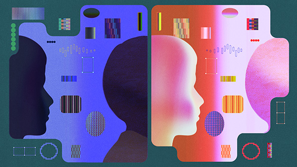profile of young student's head on abstract background