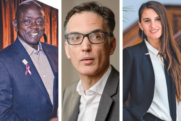 Photos of Hassan Bility receives, Alain Werner, and Emmanuelle Marchand