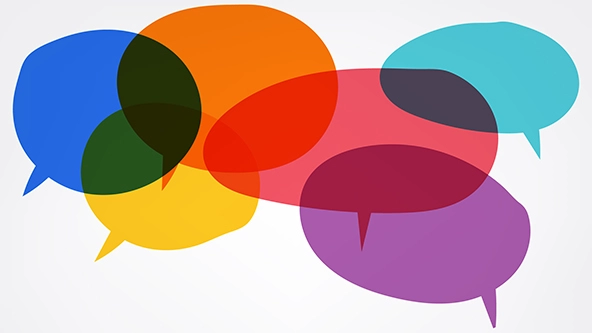 colorful, overlapping speech bubbles
