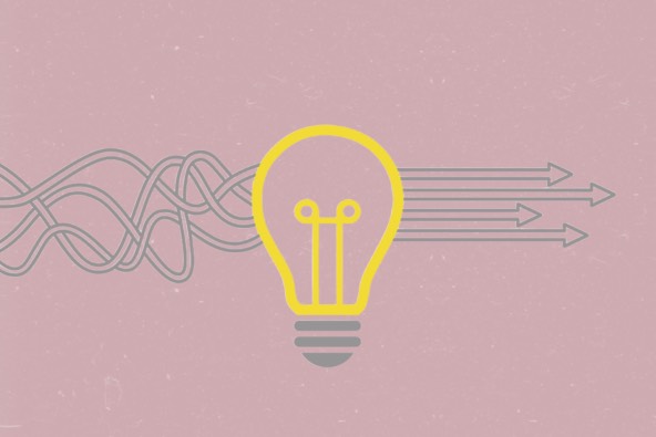 drawing of a yellow light bulb on a colorful background with lines running across it
